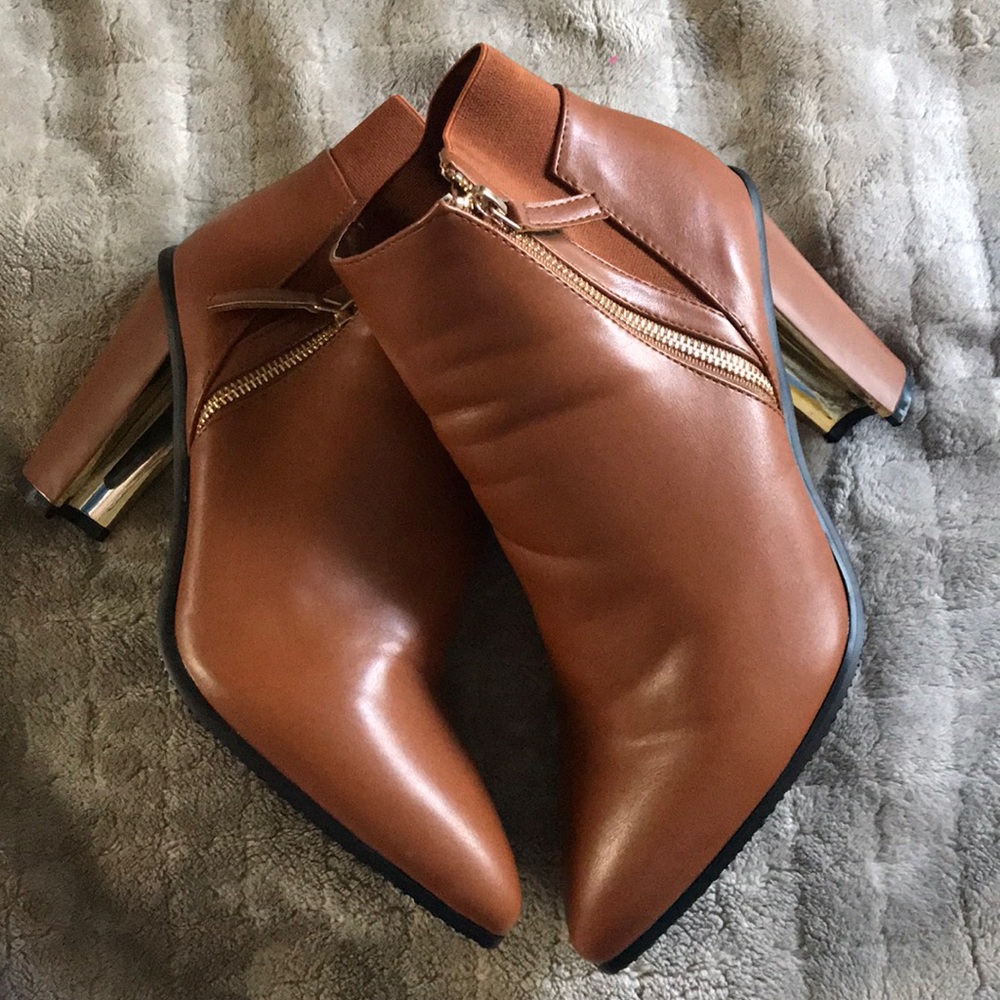 FTF Brown Moshi Metallic Heel Ankle Booties